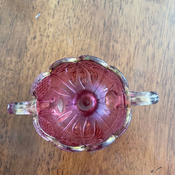 Pink Carnival antique glass handled cranberry dish - Picture 2 of 4